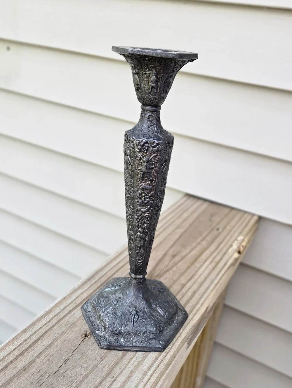 Antique Barbour Dutch Candlestick Holder Silverplate Story Teller No. 53